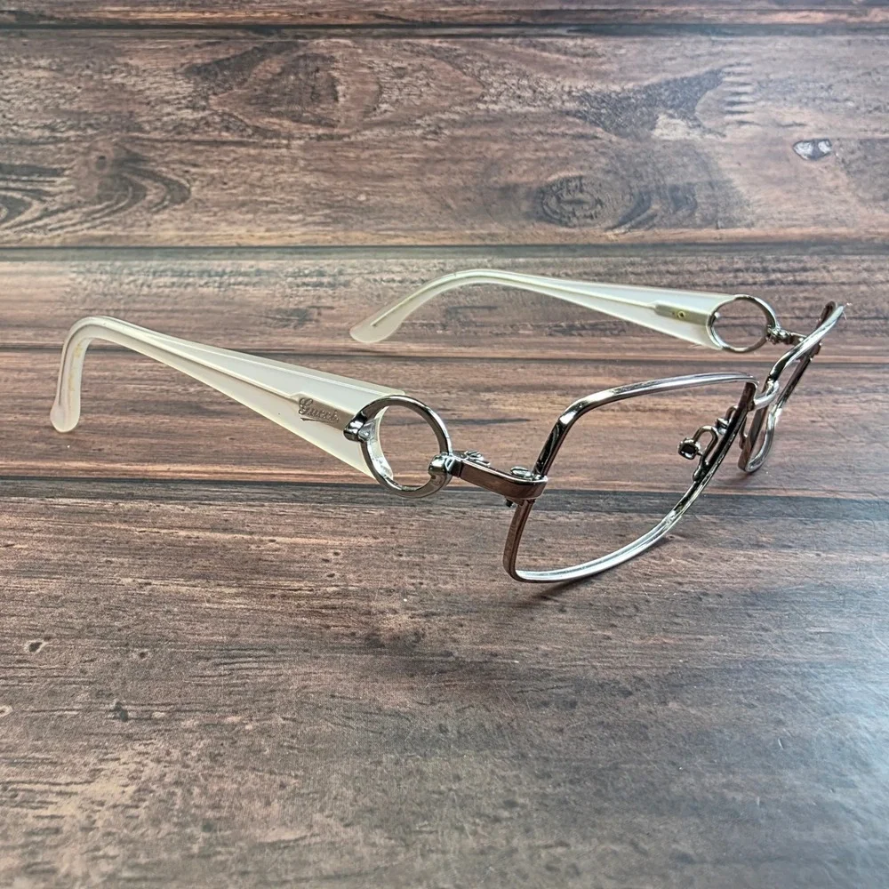 Gucci GG 2840 UBM Gunmetal Cream Rectangular Eyeglasses Frames Italy 135mm
